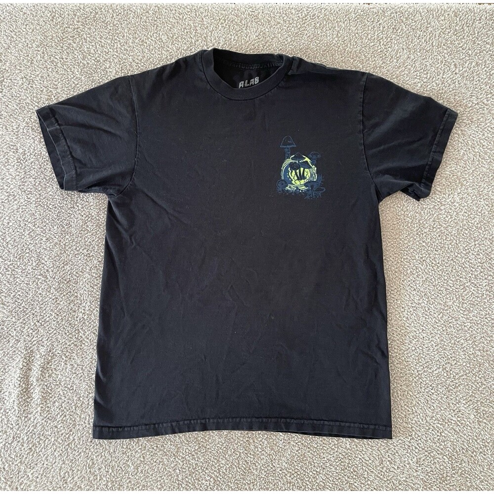 ALAB Planet Of Fungi Black Tee Psychedelic Mushroom Skater Streetwear Size M